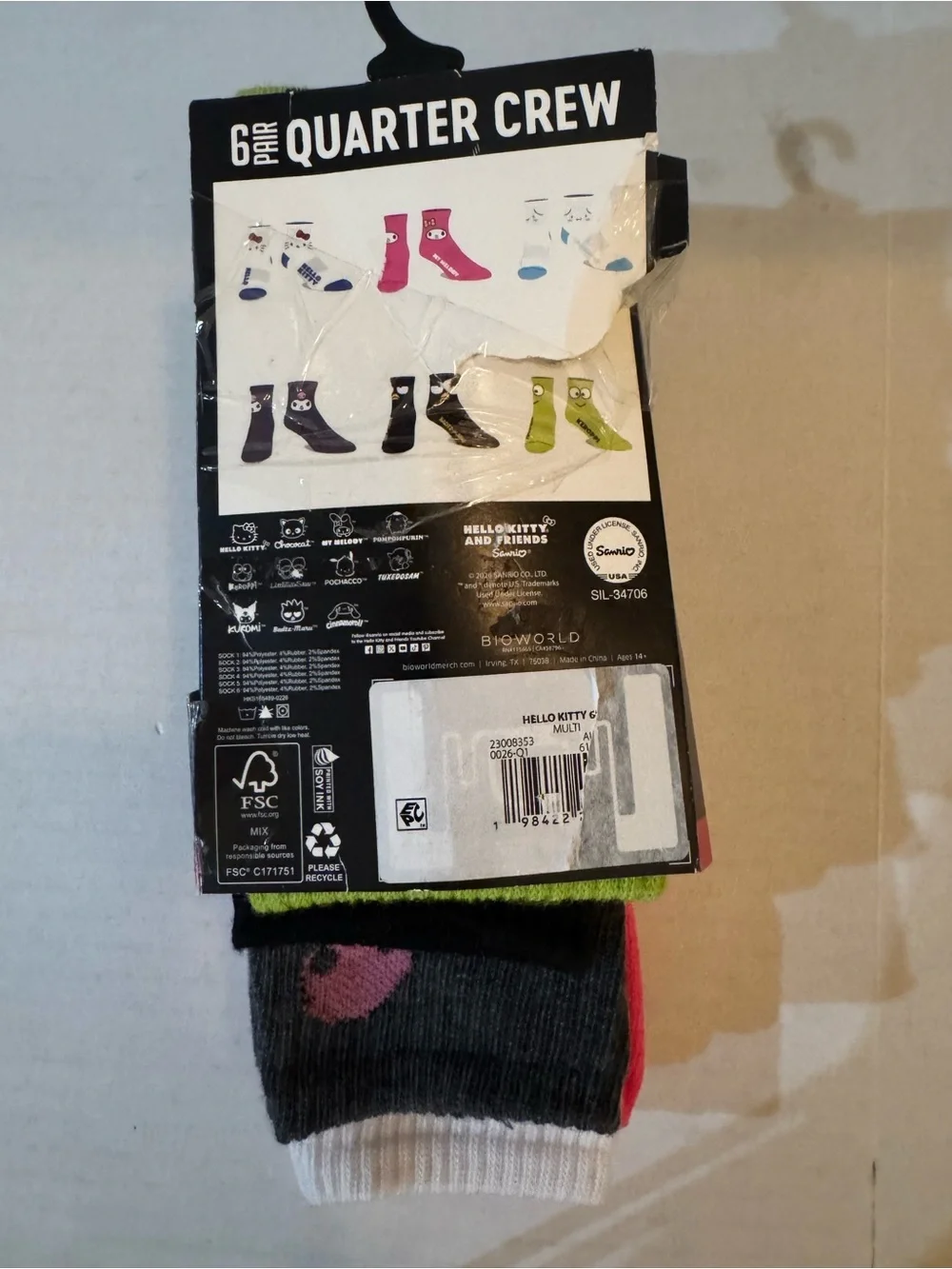 Hello Kitty Men's Quarter Crew Ankle Socks, 5-Pack, Shoe Sizes 8-12